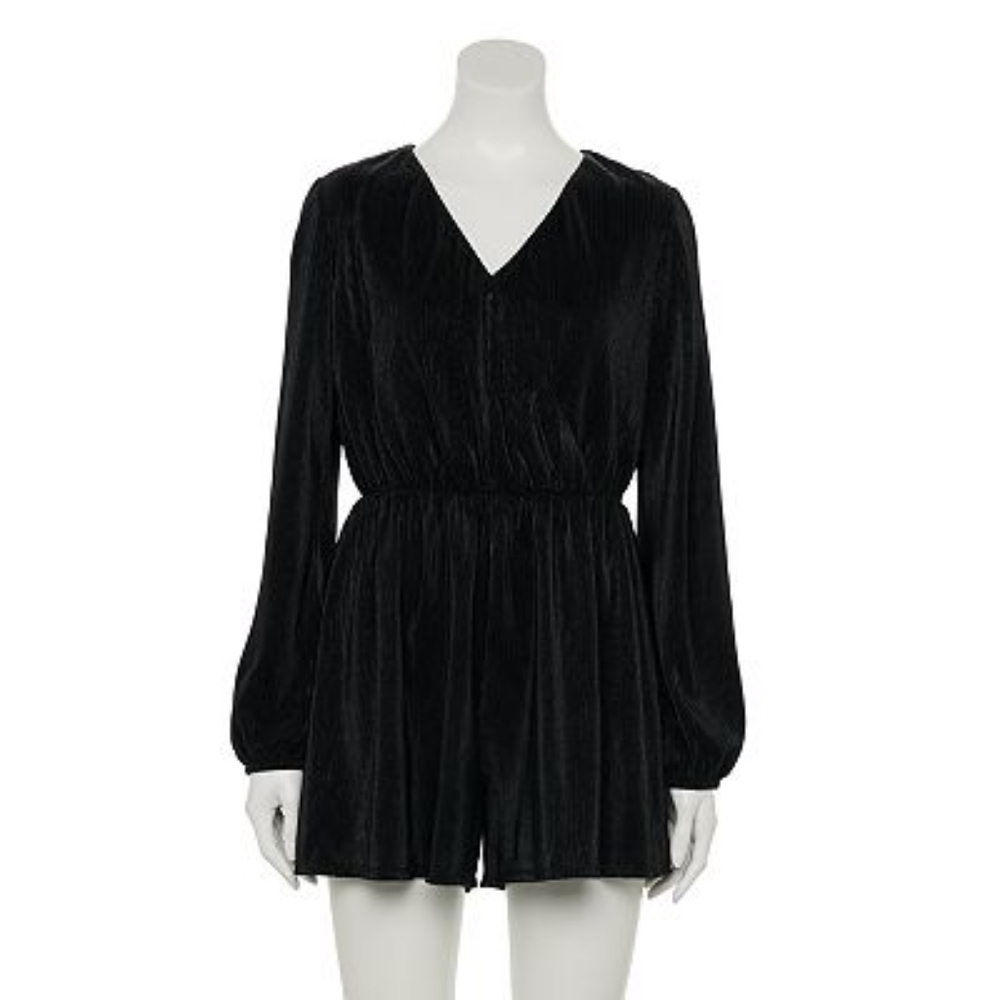 Black Long Sleeve Shimmer Romper - Small